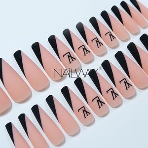 LONG COFFIN press on nails 24 pc nail set stick on fake nail with glue kit
